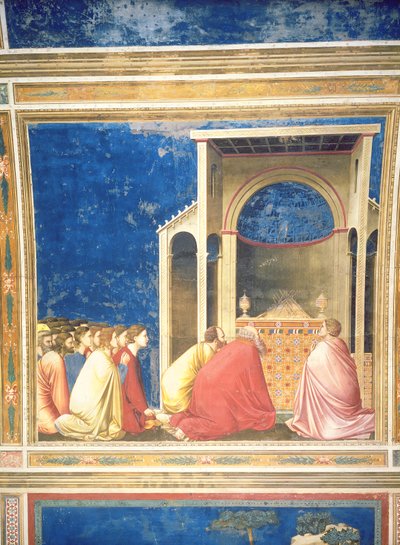 De Vrijers van de Maagd Biddend voor de Staven in de Tempel, c.1305 (detail) door Giotto di Bondone